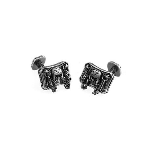 Skeleton Cufflinks Endless Doom Skeleton Gunmetal Chained Details Straight Post Cufflinks Cuff Links Halloween Crazy Image 2