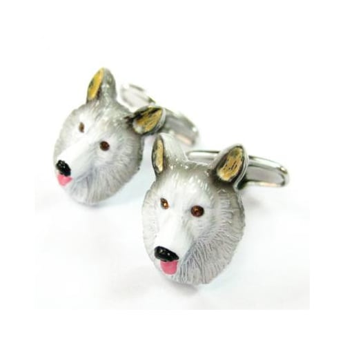 Dog Head Cuff Links Enamel Collie Dog Pet Cufflinks Mans Best Friend Image 1