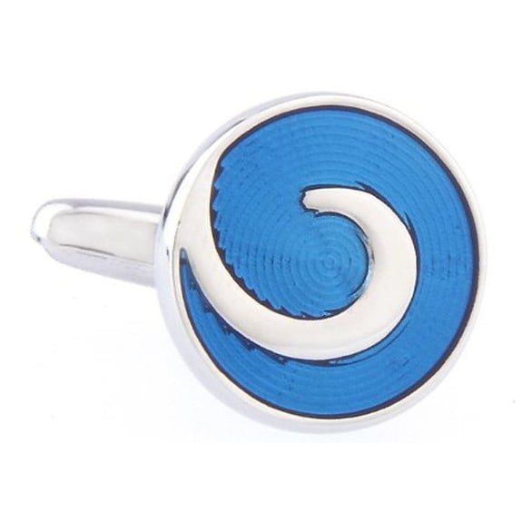 Silver Turqoise Blue Swiril Cufflinks Round Classic Cuff Links Image 1