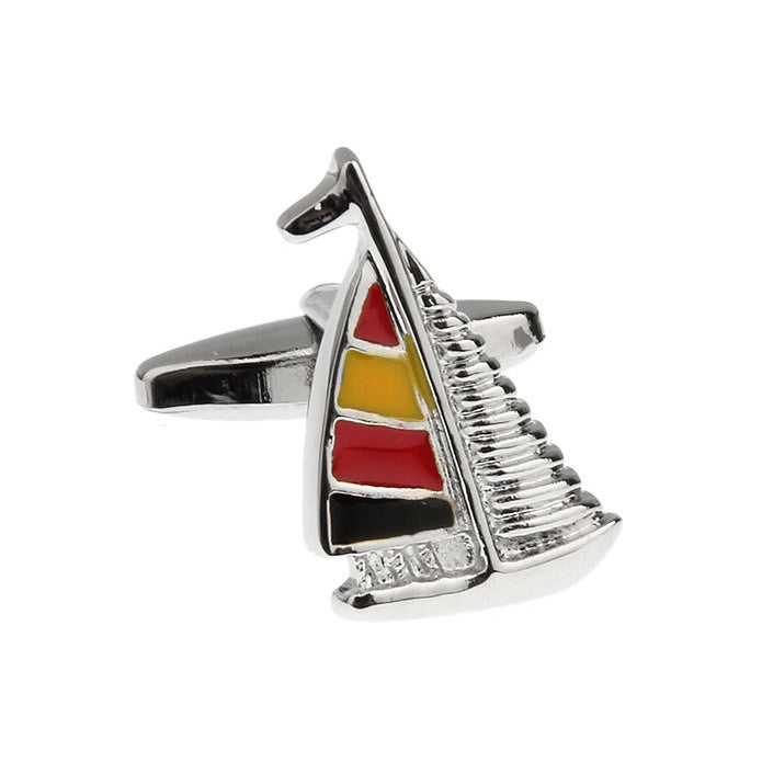 Sailboat Cufflinks Summer Red Black Yellow Sailing Boat Ocean Sea Sailor Cufflinks Cuff Links Image 1