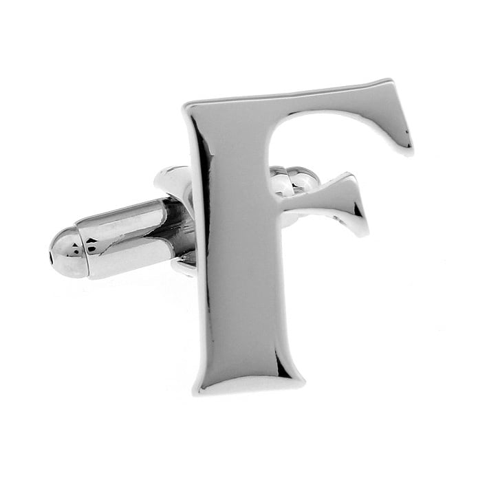 Classic "F" Cufflinks Silver Tone Initial Alaphabet Cut Letters Cuff Links Groom Father Bride Wedding Anniversary Father Image 1