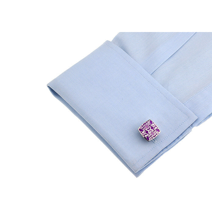 Purple Cufflinks Purple Wave Pink Enamel Silver Weave Post Cufflinks Cuff Links Custom Cufflinks Image 4