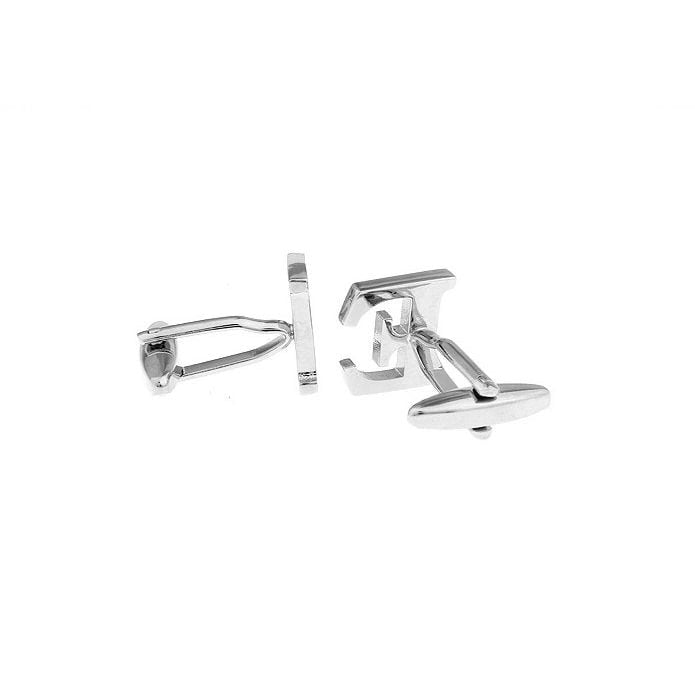 Classic "E" Cufflinks Silver Tone Initial Alaphabet Cut Letters Cuff Links Groom Father Bride Wedding Anniversary Father Image 2