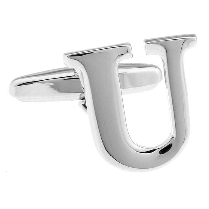 Classic "U" Cufflinks Silver Tone Initial Alaphabet Cut Letters Cuff Links Groom Father Bride Wedding Anniversary Father Image 1