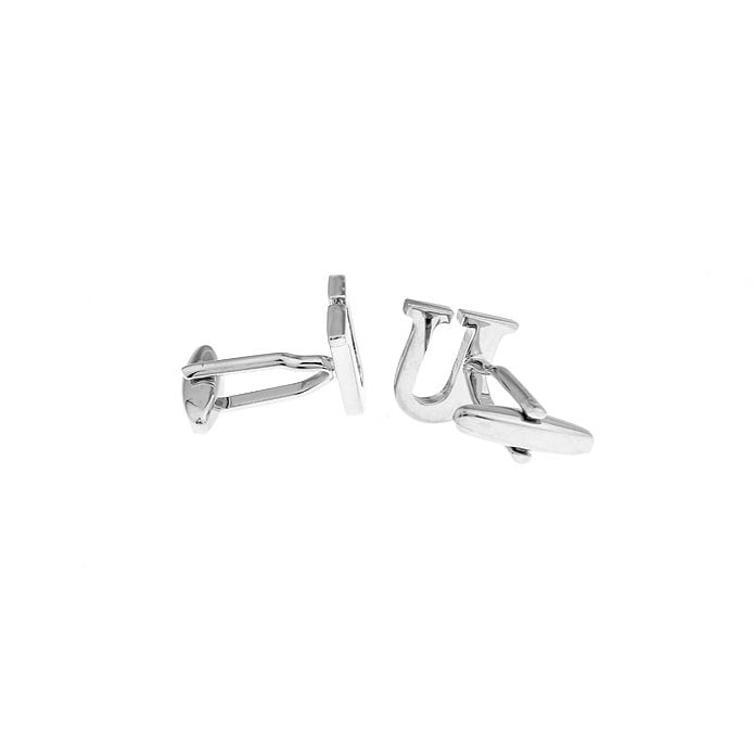 Classic "U" Cufflinks Silver Tone Initial Alaphabet Cut Letters Cuff Links Groom Father Bride Wedding Anniversary Father Image 2