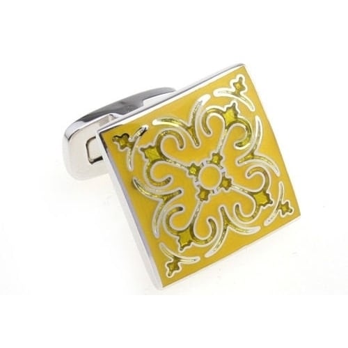 Enamel Cufflinks Yellow Enamel Cufflinks Tracery Tile Straight Post Cufflinks Image 1