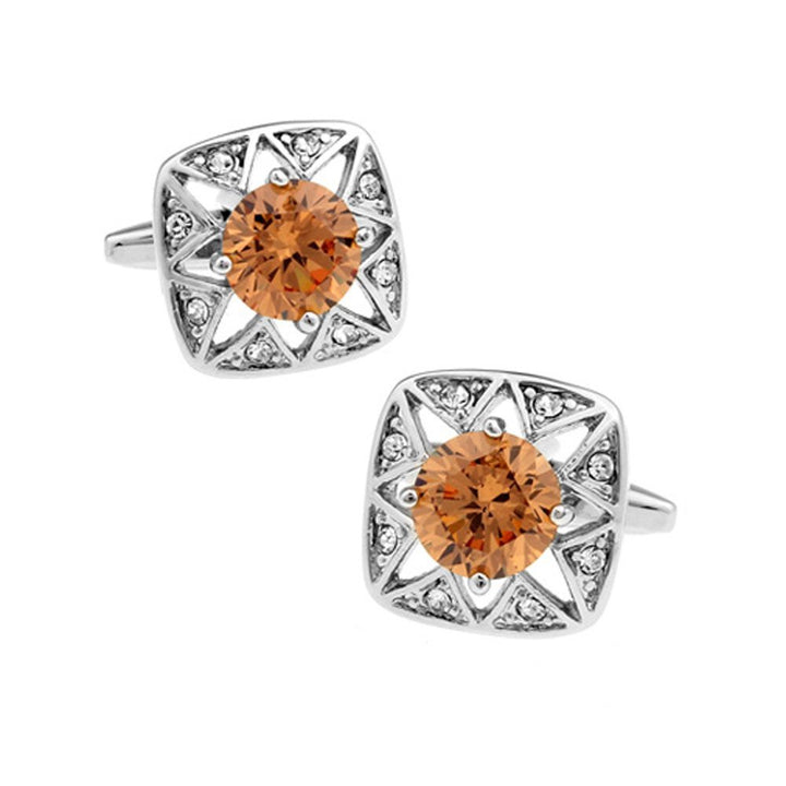 Crystal Amber Cufflinks Star Burst Cufflinks Center Stone Cut Crystal Royal Crown Crystal Trim Cuff Links Comes with Image 1