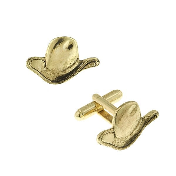 Classic Riding the Range Cowboy Hat Cufflinks Jewelry Gold Tone Western Cuff Links Image 1