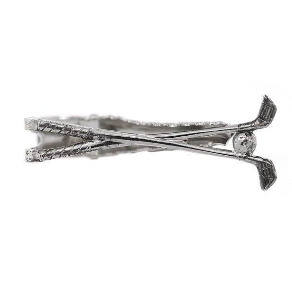 Unique Silver Tone Golf Clubs w Ball Tie Clip Bar Image 1