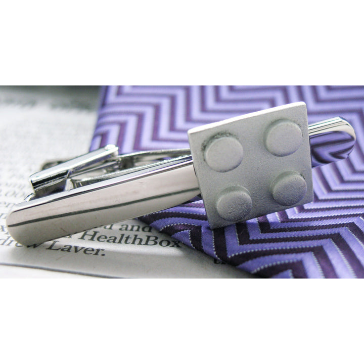 Block King Tie Bar Shiny Silver Toned Block Tie Clip Image 2