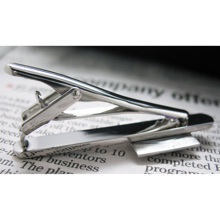 Block King Tie Bar Shiny Silver Toned Block Tie Clip Image 3