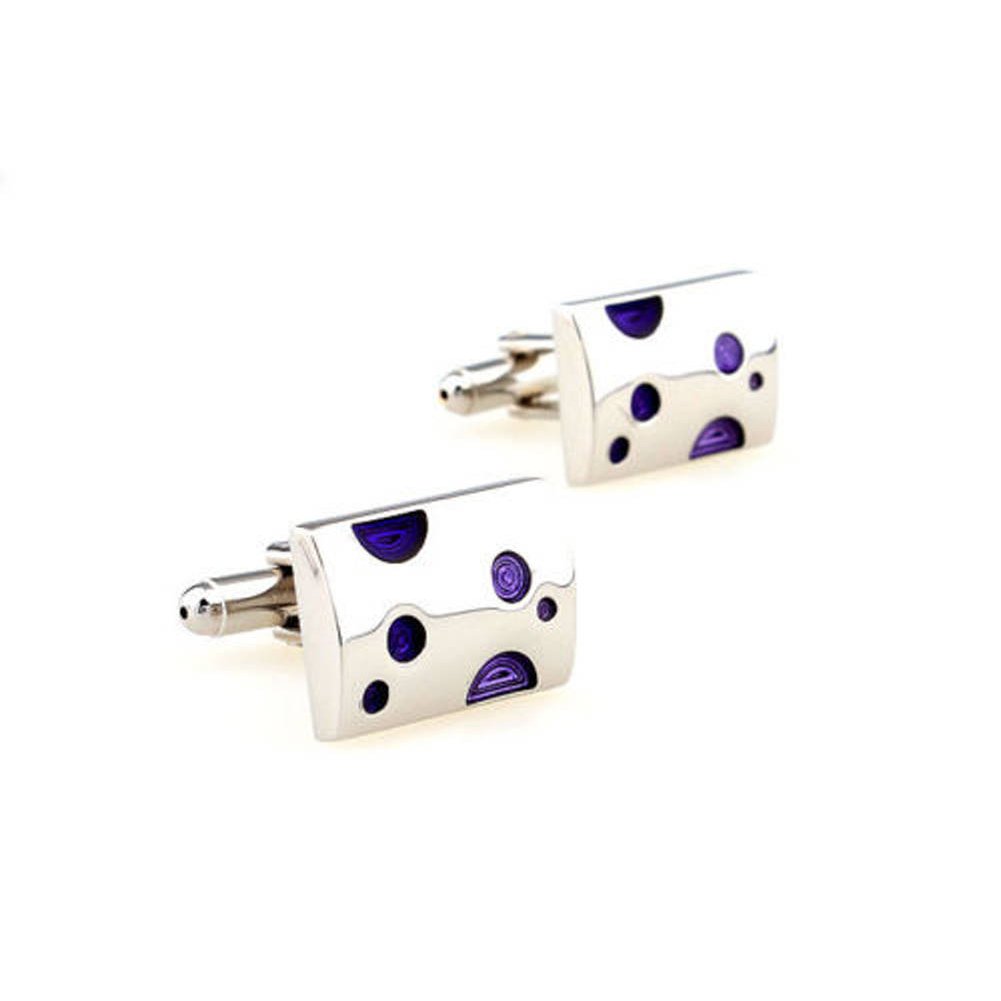 Silver Bar Purple Crazy Dots Cufflinks Fun Unique Cuff Links Image 2