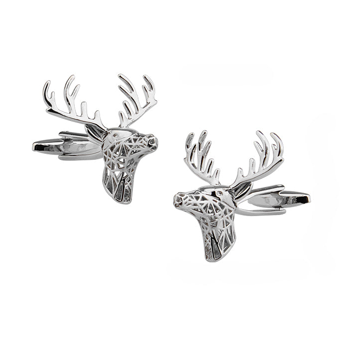 Silver Deer Cufflinks Reindeer Deer Cuff Links Majestic Deer Buck Cufflinks Image 1