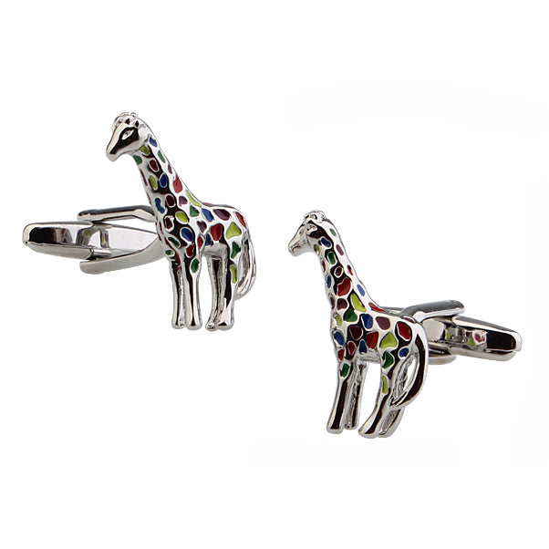 Giraffe Cufflinks Color of the Rainbow Africa Cufflinks Silver Tone 3-D Cuff Links Image 1