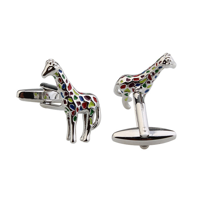 Giraffe Cufflinks Color of the Rainbow Africa Cufflinks Silver Tone 3-D Cuff Links Image 2