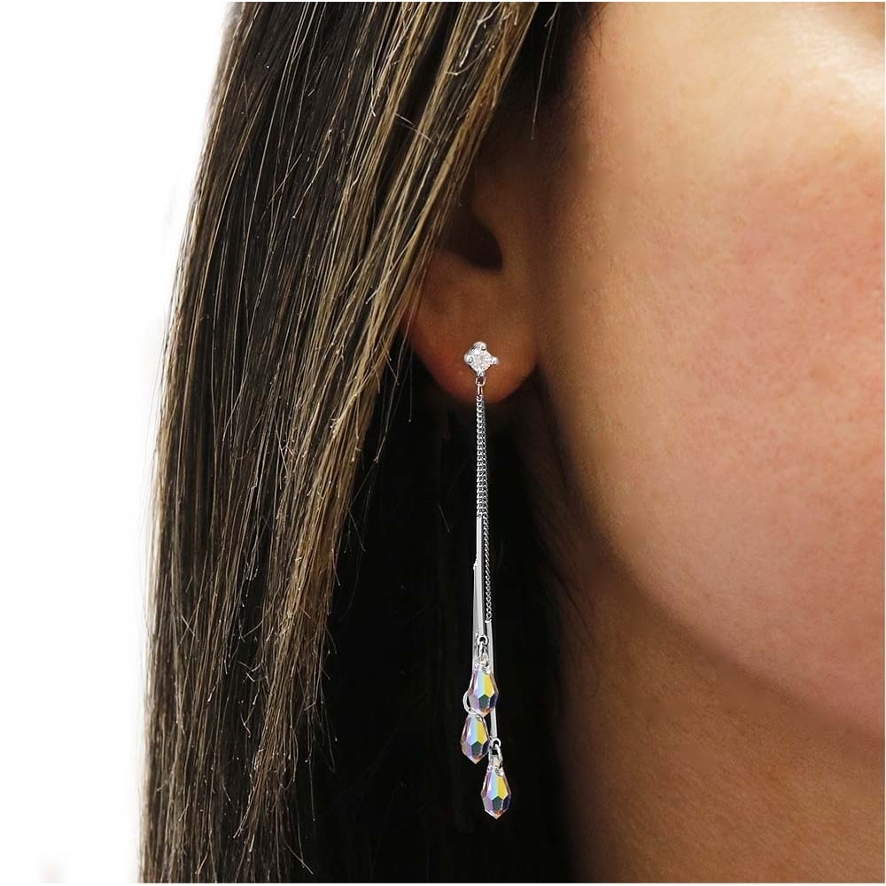 Swarovski Aurora Borealis Drop Earrings 18K White Gold Plated Brass Crystal Image 2