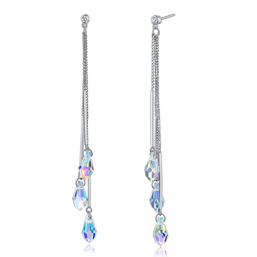 Swarovski Aurora Borealis Drop Earrings 18K White Gold Plated Brass Crystal Image 1