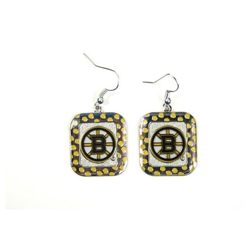 Boston Bruins NHL Polka Dot Style Dangle Earrings Image 1