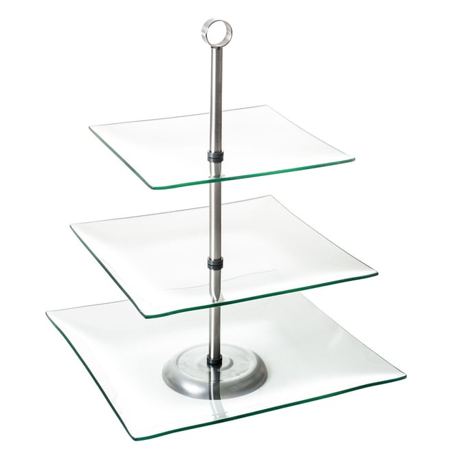 Chef Buddy 3 Tier Square Dessert and Appetizer Stand Stainless Steel Glass Plates Image 3