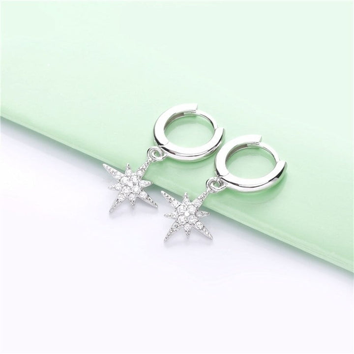 Swarovski Crystal Starburst Huggie Hoop Earrings 18K White Gold Plated Image 1