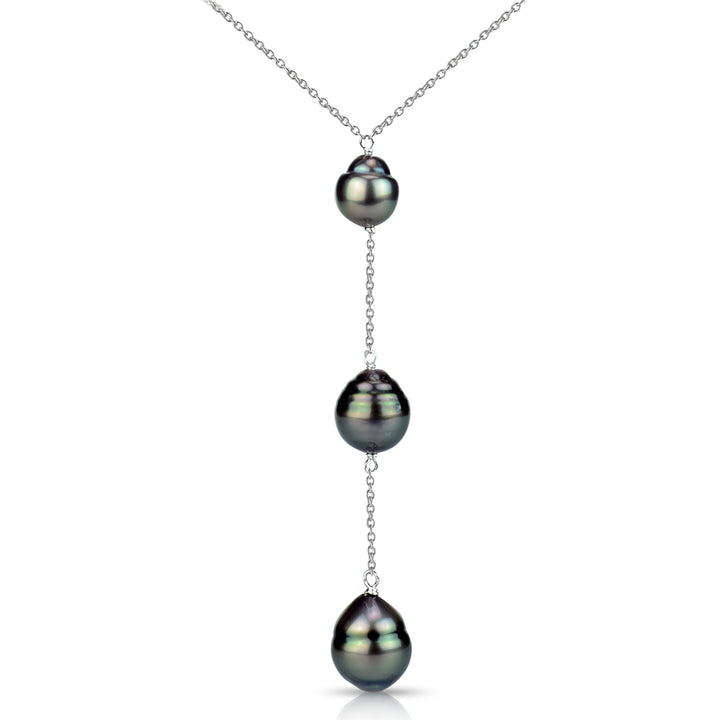 Sterling Silver Baroque Tahitian Cultured Pearl Y Chain Necklace 17 inch 8.5-9mm Image 1