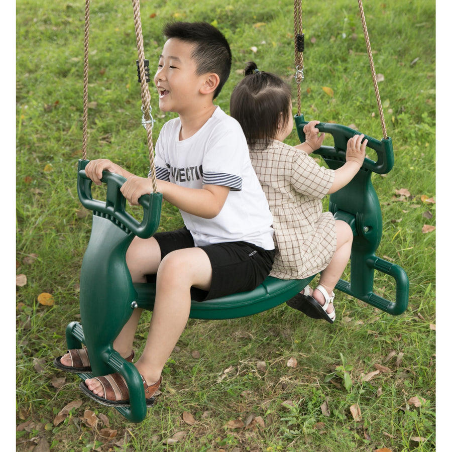 Plastic Double Glider Swing for Kids Green Safe Adjustable Ropes 2 Person Image 1