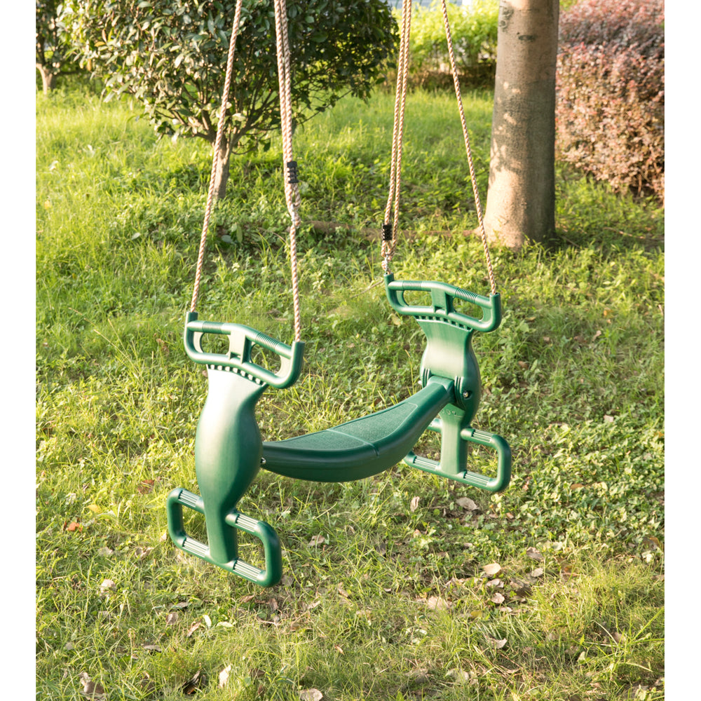 Plastic Double Glider Swing for Kids Green Safe Adjustable Ropes 2 Person Image 2