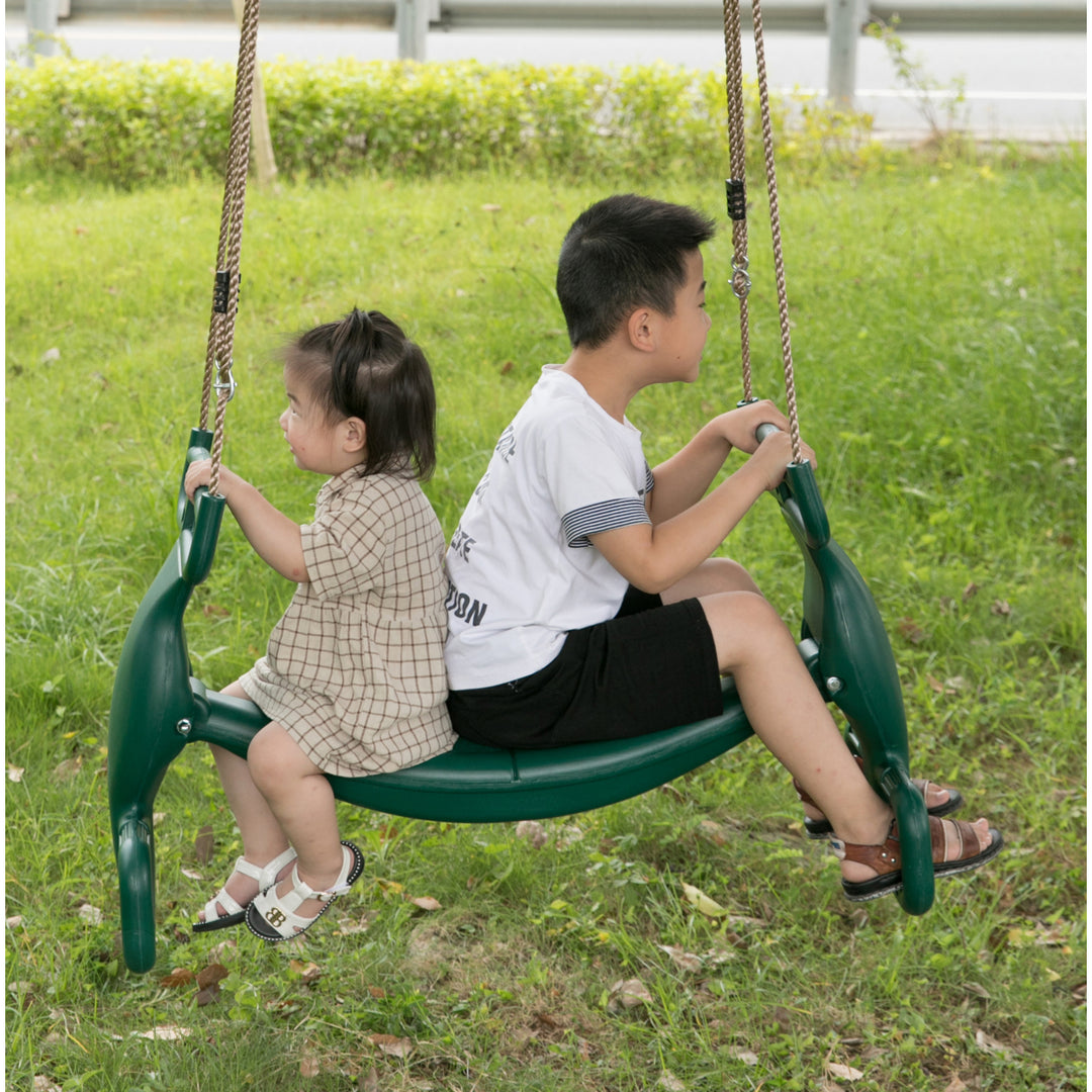 Plastic Double Glider Swing for Kids Green Safe Adjustable Ropes 2 Person Image 3