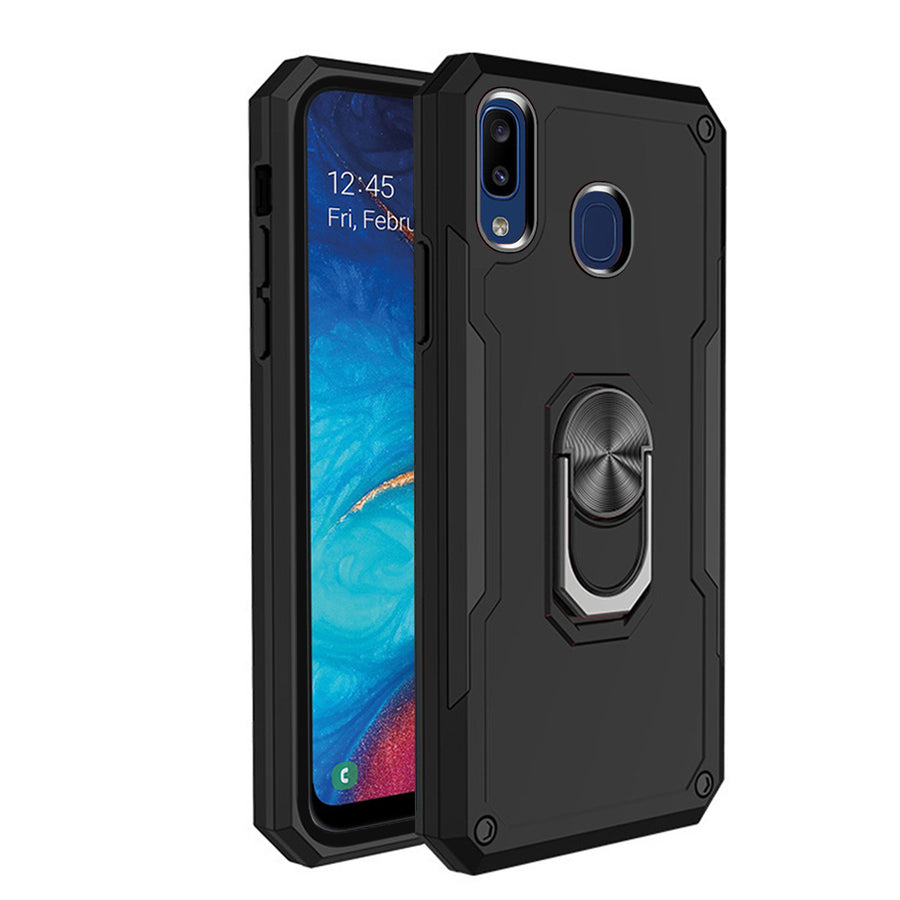 Samsung Galaxy A30/A20 Magnetic car Mount Hybrid Shockproof Tough Ring Stand Case Cover Black Image 1