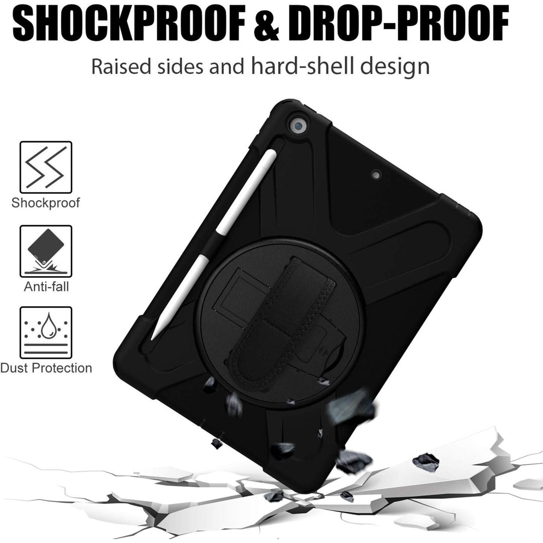 Apple iPad 7th Generation 10.2 Inch Shockproof Protective 360 Rotating Stand W. Strap Case Cover Black/Black Image 11