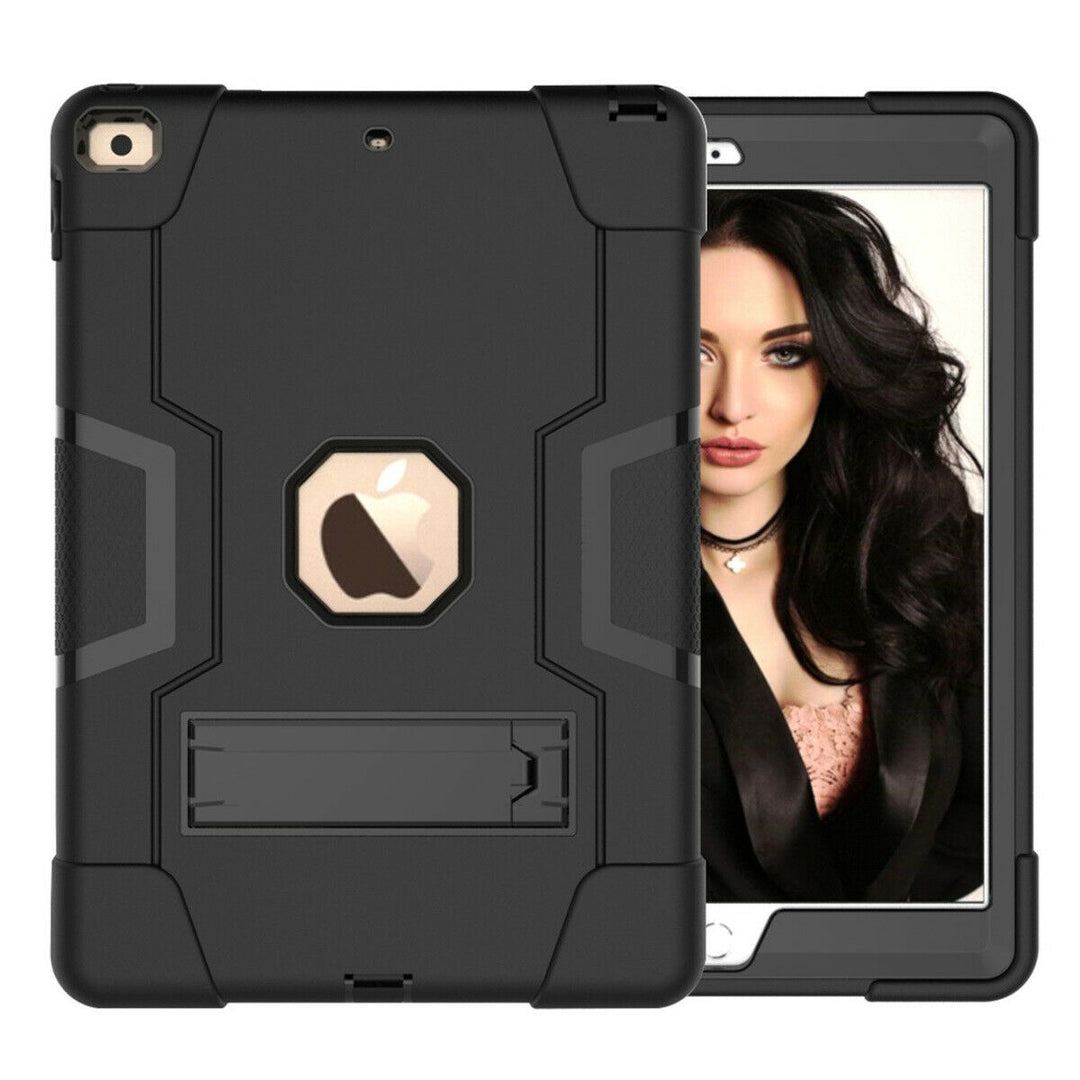 Apple iPad 7th Generation 10.2 inch Dual layer Shockproof Heavy Duty Kickstand Tablet Case Cover Black/Black Image 1