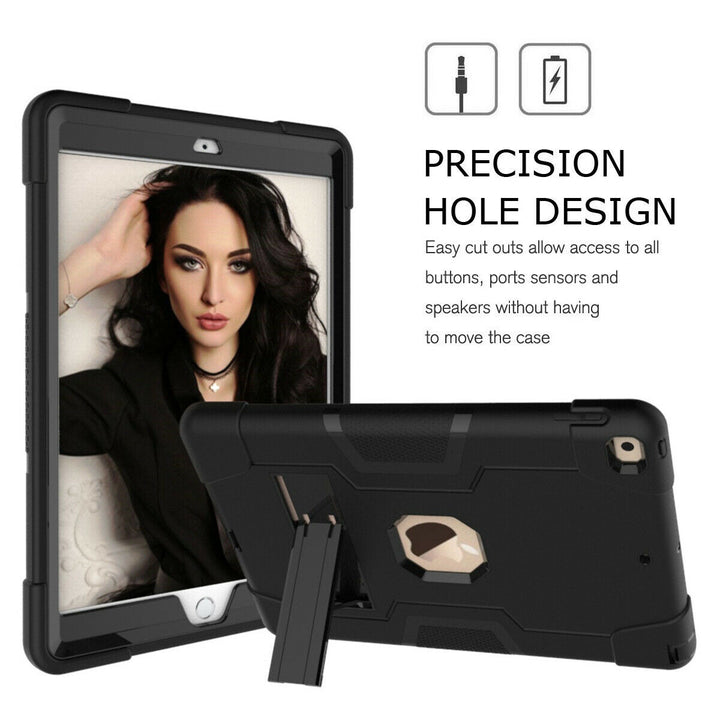 Apple iPad 7th Generation 10.2 inch Dual layer Shockproof Heavy Duty Kickstand Tablet Case Cover Black/Black Image 4