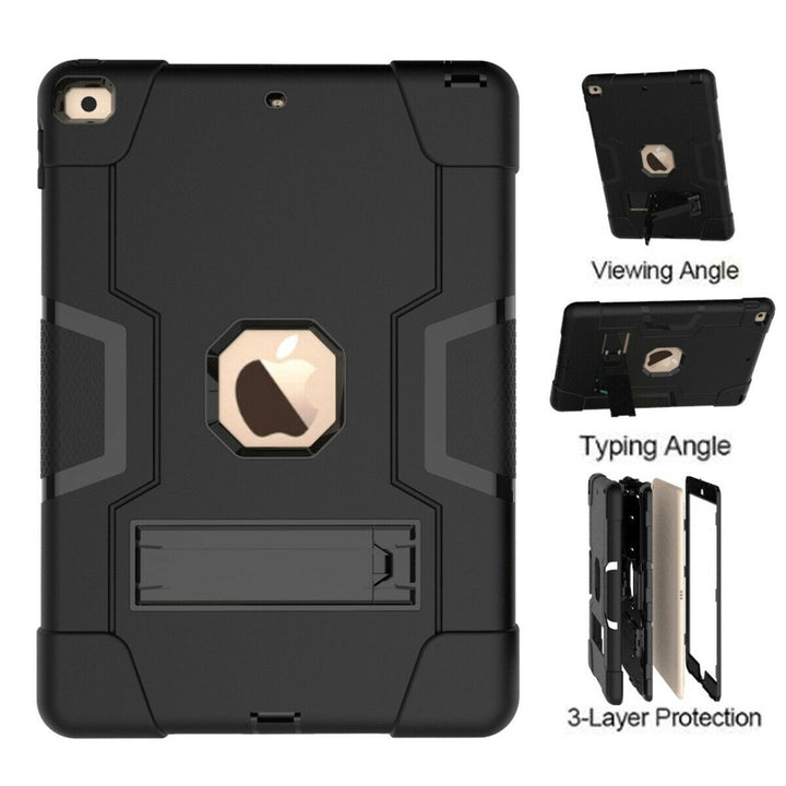 Apple iPad 7th Generation 10.2 inch Dual layer Shockproof Heavy Duty Kickstand Tablet Case Cover Black/Black Image 4