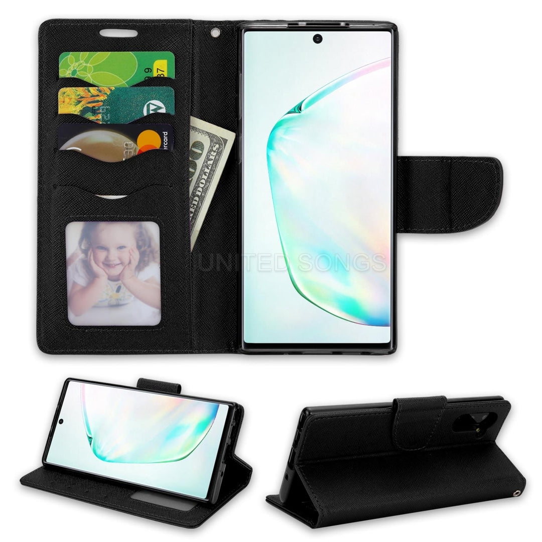 Samsung Galaxy Note 10 Plus / Note 10 Pro Shockproof Folio Wallet Card Holder Case Cover Black Image 2