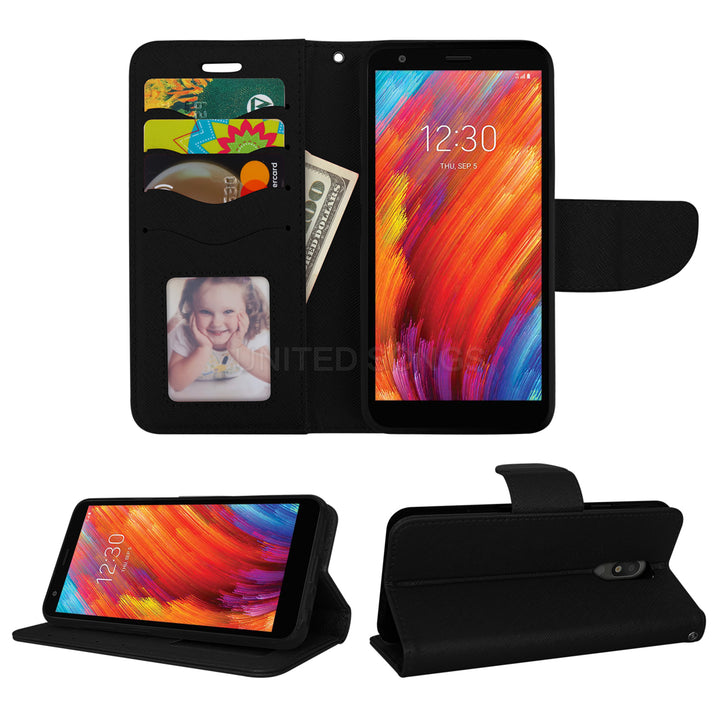 LG Aristo 4 Plus / Prime 2 / K30 (2019) Edge Folio Leather Wallet Pouch Case Cover Black Image 3