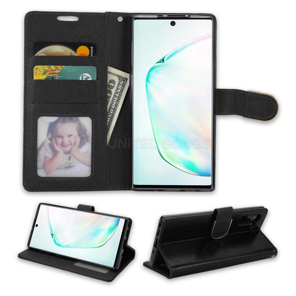 Samsung Galaxy Note 10 Plus / Note 10 Pro Diamond Bow Glitter Leather Wallet Case Cover Black Image 2