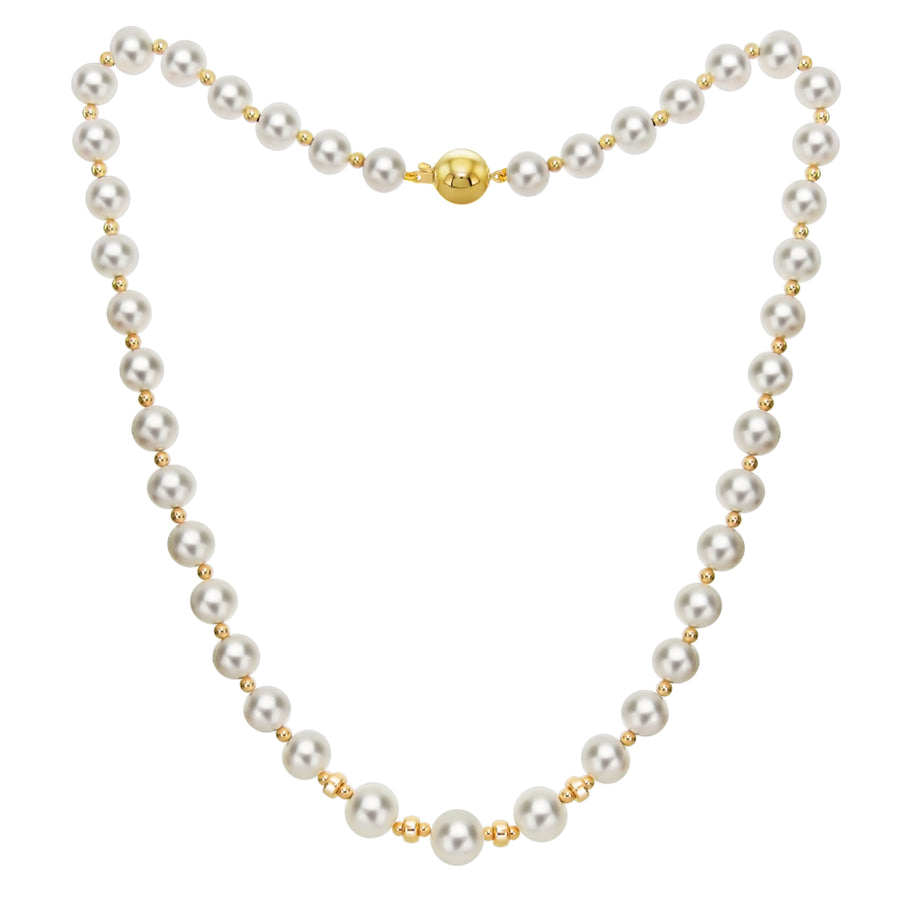 14k Yellow Gold 8-8.5mm White Freshwater Cultured Pearl Necklace with 3mm Yellow Gold Beads Image 1