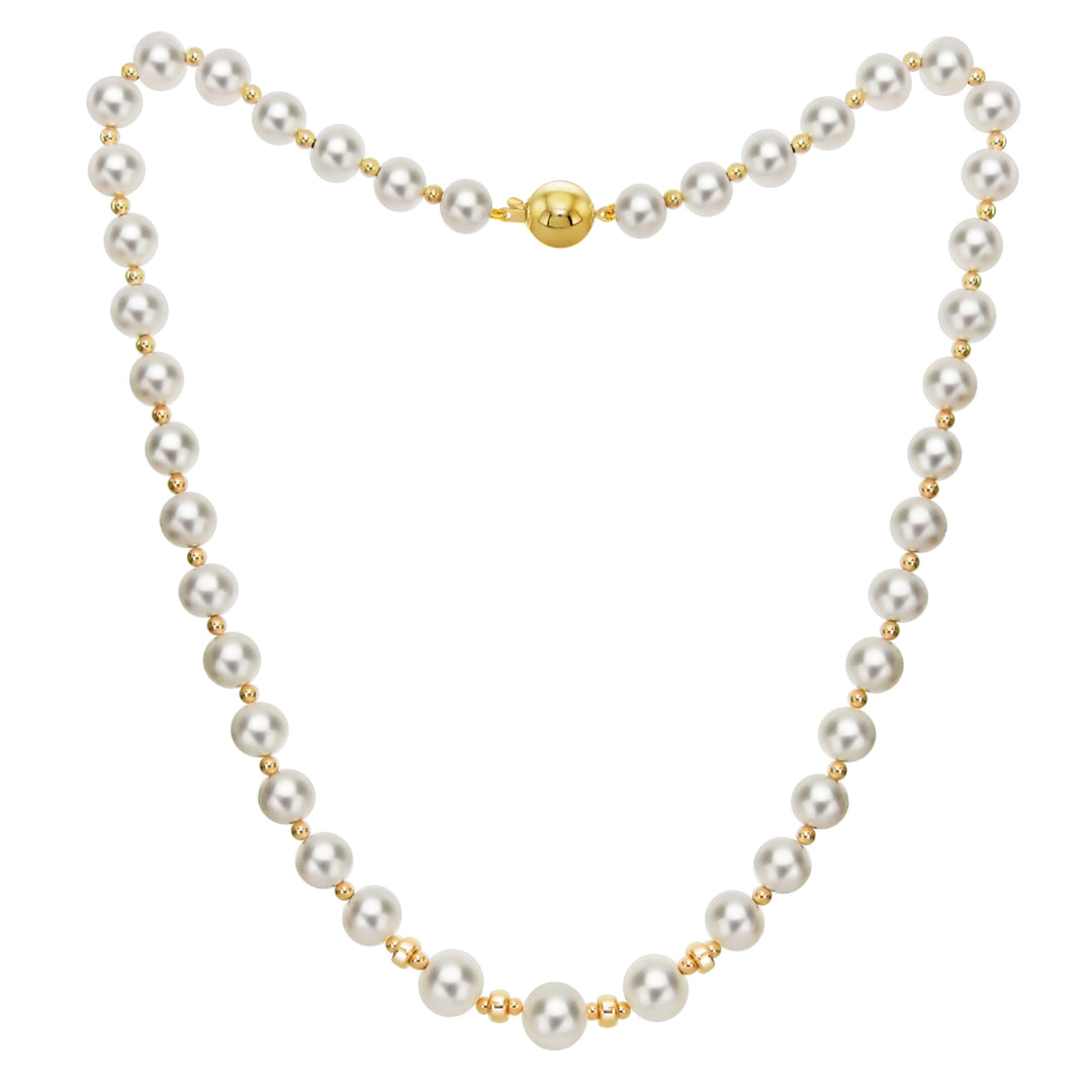 14k Yellow Gold 8-8.5mm White Freshwater Cultured Pearl Necklace with 3mm Yellow Gold Beads Image 2