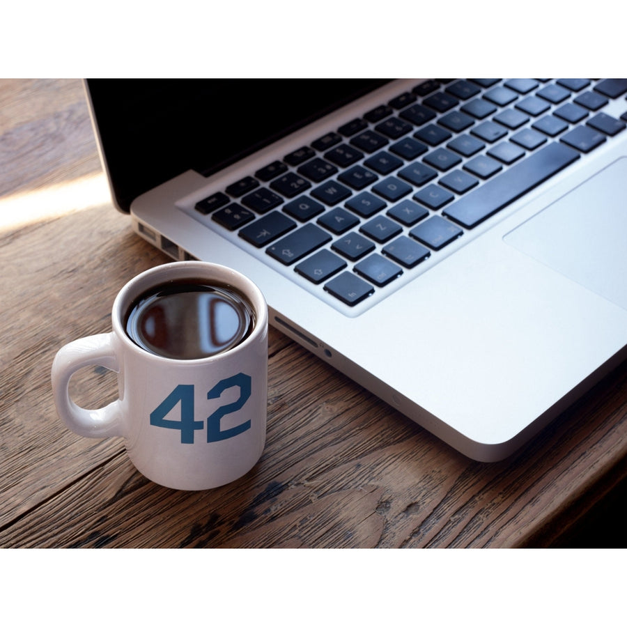 Baseball Coffee Cup Honoring Baseballs Barrier Breaker Famous Number 42 Forty Two Coffee Mug 11oz Blue Image 1