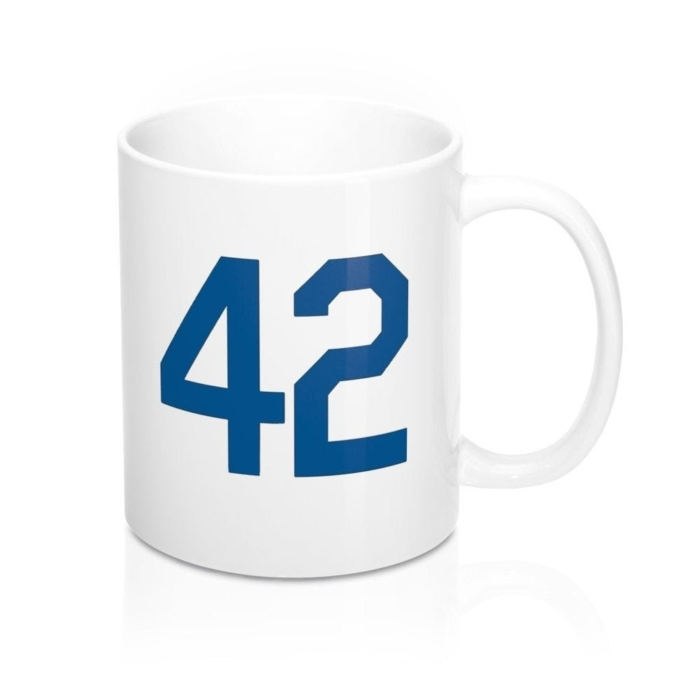 Baseball Coffee Cup Honoring Baseballs Barrier Breaker Famous Number 42 Forty Two Coffee Mug 11oz Blue Image 2