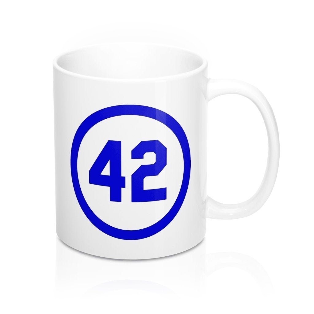 Fun Coffee Mug Honoring Baseballs Barrier Breaker Famous Number 42 Forty Two Coffee Mug 11oz Blue Image 2