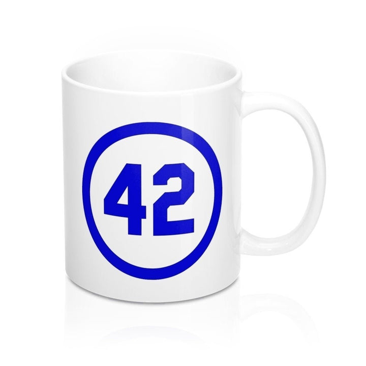 Fun Coffee Mug Honoring Baseballs Barrier Breaker Famous Number 42 Forty Two Coffee Mug 11oz Blue Image 2