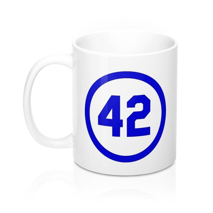 Fun Coffee Mug Honoring Baseballs Barrier Breaker Famous Number 42 Forty Two Coffee Mug 11oz Blue Image 4