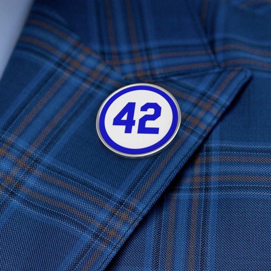 Baseball Pin Metal Pin 42 Lapel Pin Silver with Blue Number Forty Two Honoring Baseballs Barrier Breaker Tie Tack Image 1