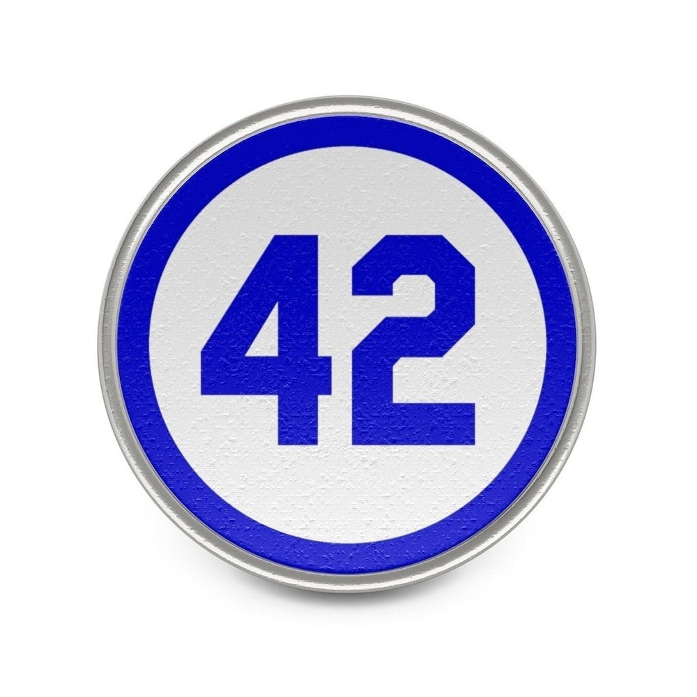 Baseball Pin Metal Pin 42 Lapel Pin Silver with Blue Number Forty Two Honoring Baseballs Barrier Breaker Tie Tack Image 2