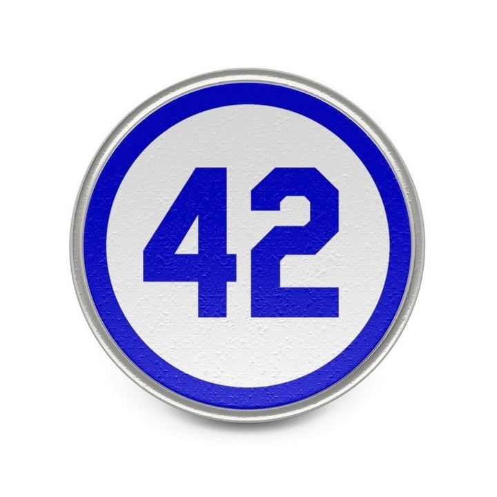 Baseball Pin Metal Pin 42 Lapel Pin Silver with Blue Number Forty Two Honoring Baseballs Barrier Breaker Tie Tack Image 2