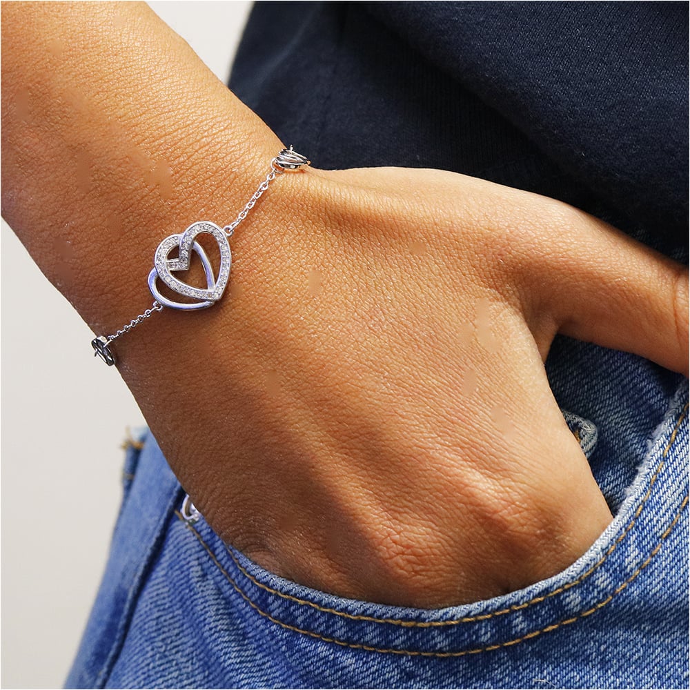 Swarovski Crystal Heart Bracelet 18K White Gold Plated 7.5in Interlock Chain Image 1