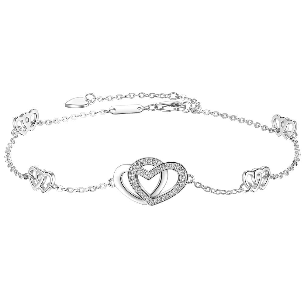 Swarovski Crystal Heart Bracelet 18K White Gold Plated 7.5in Interlock Chain Image 2