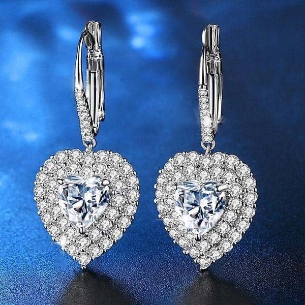 Swarovski Elements Heart Cut Crystal Halo Leverback Earrings 18K White Gold Plated Image 1