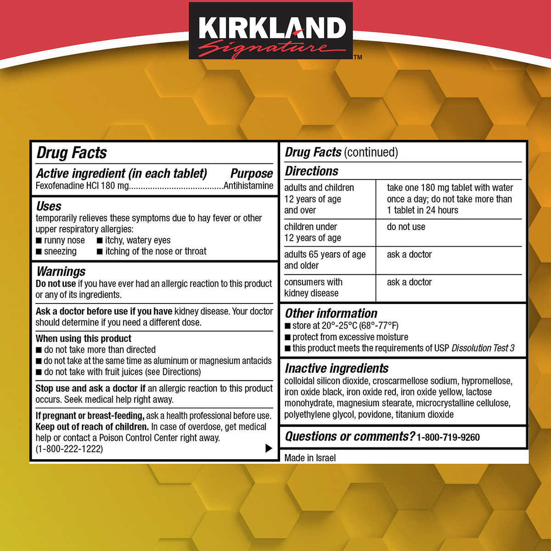 Kirkland Signature Aller-Fex 180 mg. 180 Tablets Image 3